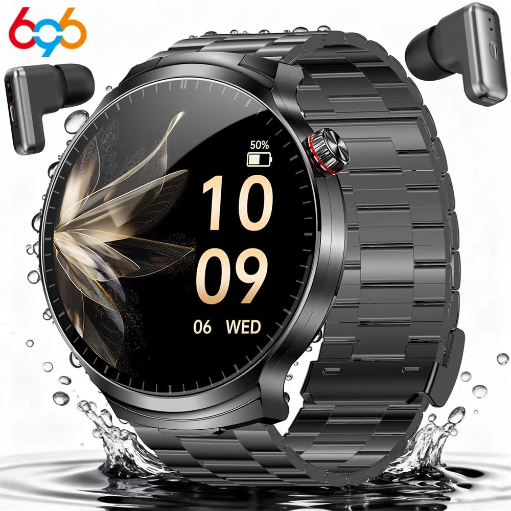 ساعة ذكية TWS 2 في 1 سماعة بلوتوث دعوة معدل ضربات القلب سماعات الموسيقى Smartwatch الرجال مراقبة الصحة النساء الرياضة 1.85 "جديد