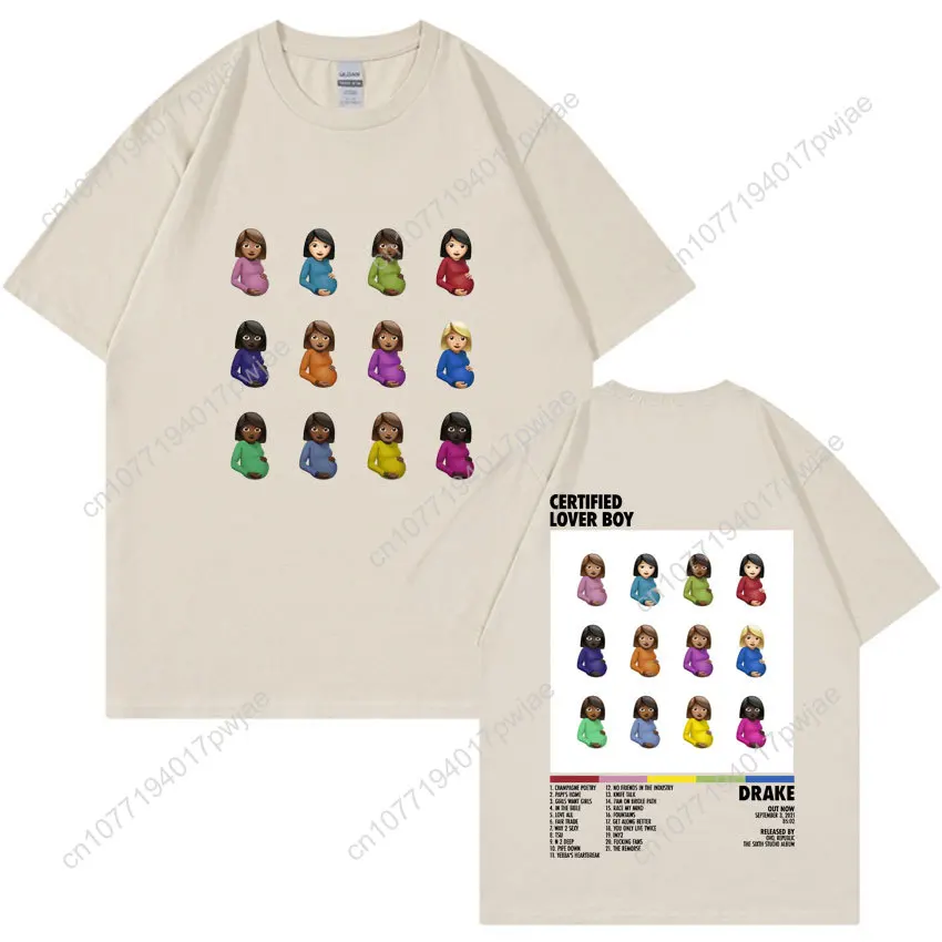래퍼 드레이크 인증된 러버 보이 앨범 프린트 그래픽 티셔츠 유니섹스 캐주얼 패션 티셔츠 남성용 100% 코튼 오버사이즈 티셔츠