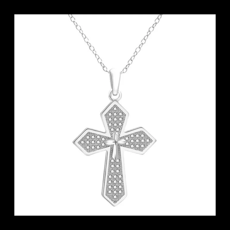 

Trend design s925 sterling silver double cross collarbone chain simple fashion light luxury exquisite shining zircon