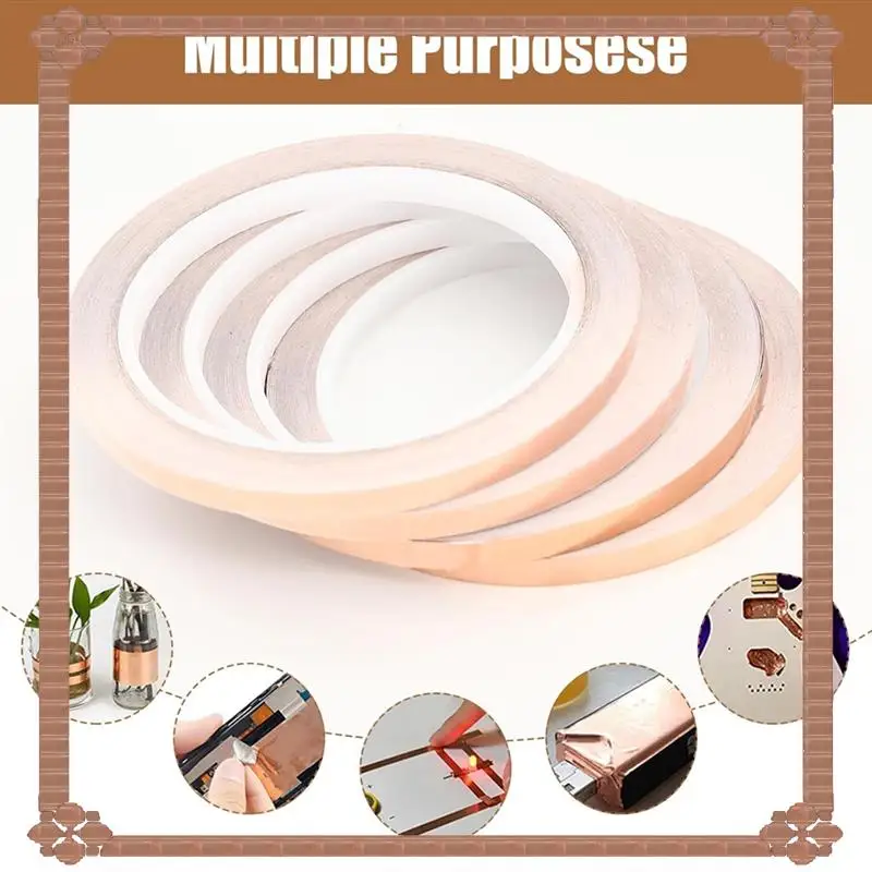 Consegna in 24 ore su 24 Nastro in lamina di rame da 4 rotoli per vetrate con raschietto in plastica, adesivo per forniture di vetrate, chitarra e