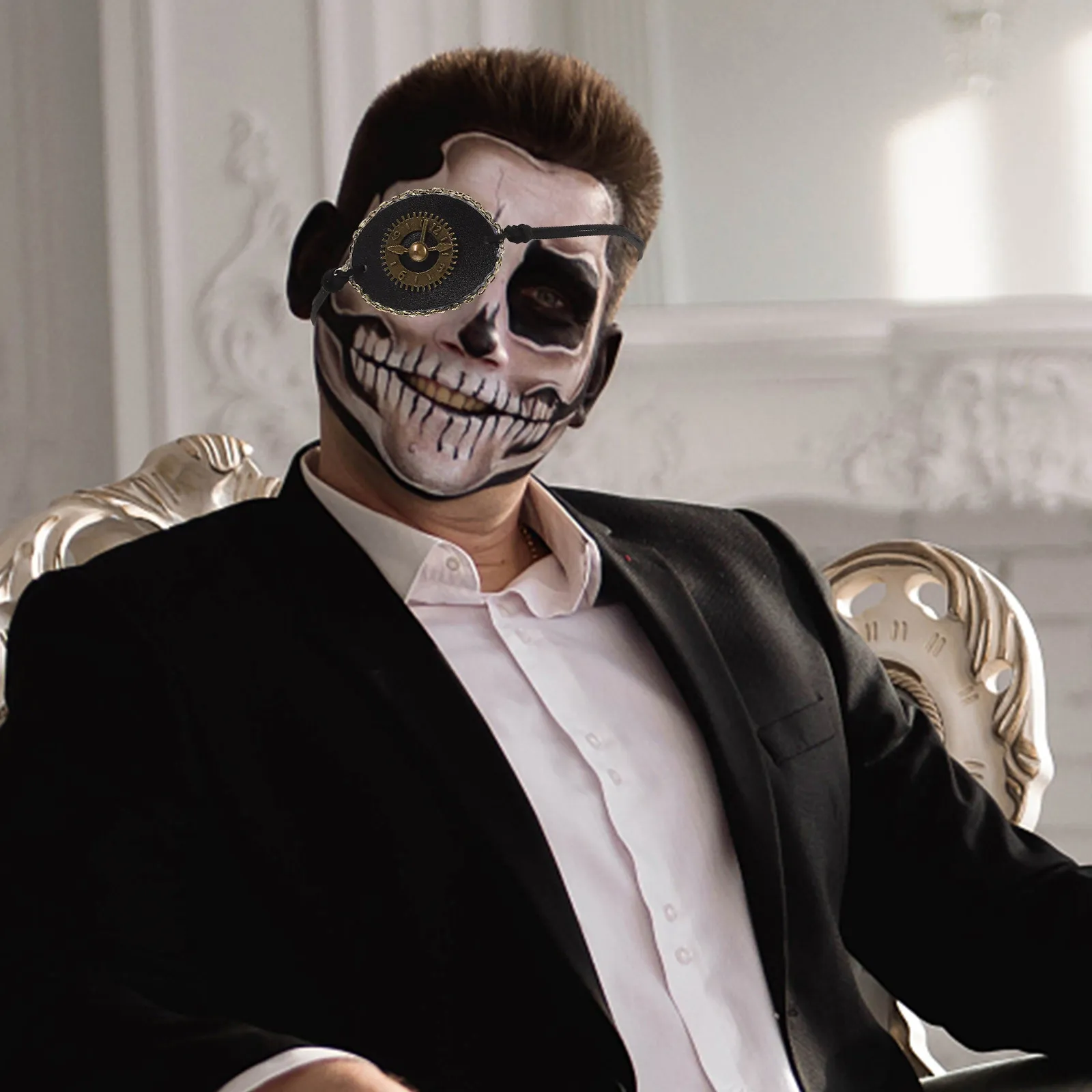 

Стильная ретро-повязка на глаз в стиле панк с узором, из полиуретана, легкая, портативная, декоративная, для косплея и вечеринок на Хэллоуин