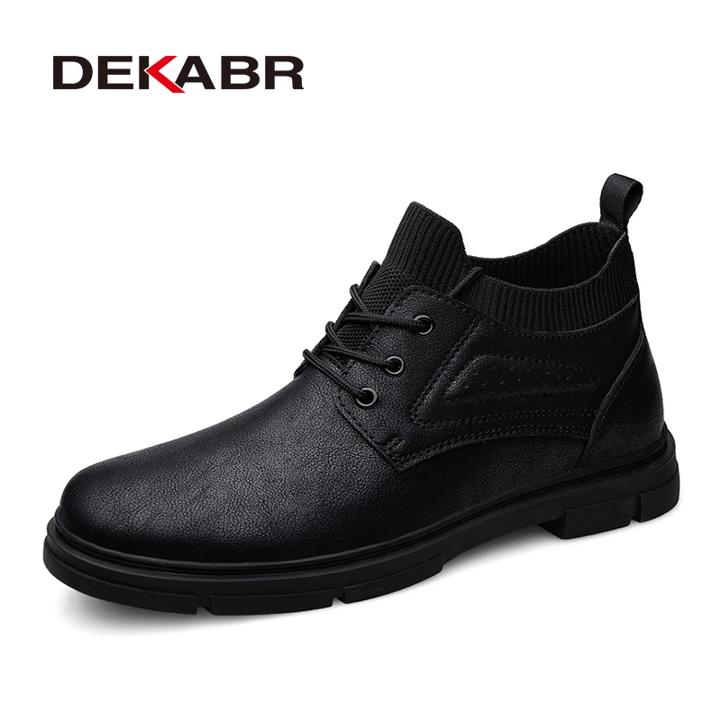 DEKABR Keep Warm Comfy Split Leather Ankle Boots Autumn Winter Men Boots Fashion Lace Up Shoes for Man Lightweight Casual Boots