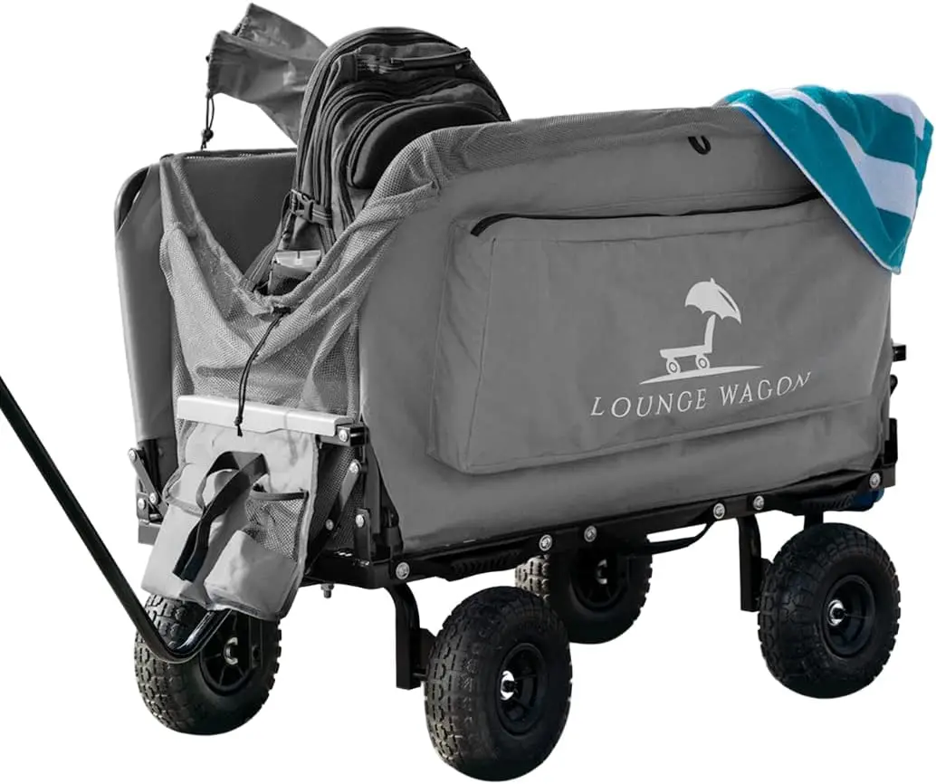 The Lounge Wagon – The Only Wagon That Converts into a 2-Person Chair - 3-in1 cart - Included Cargo net- Ultimate Beach Wagons–