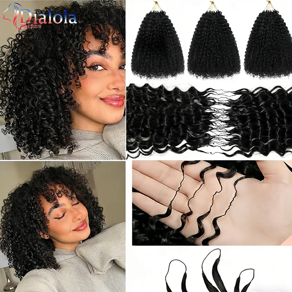 Extensões de Cabelo Humano em Crochê Dialola Spirals, Cabelo Cacheado Kinky, Nós Invisíveis Pré-Separados, Sem Nós, Com Cordão