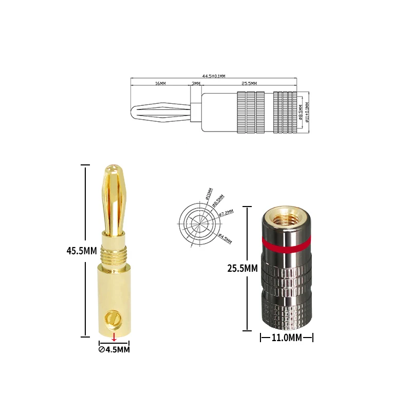 Musical Sound Banana Plugs Closed Screw 24K Gold Plated Banana Speaker Plug Connectors Audio Speaker Connector 4mm 1/2/4/6pcs