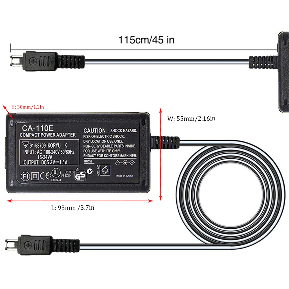 CA-110 AC Power Adapter CA110 Charger for Canon VIXIA HF R200 R20 R21 M500 M50 M52 R300 R30 R32 LEGRIA HF R26 R28 R206 Camcorder