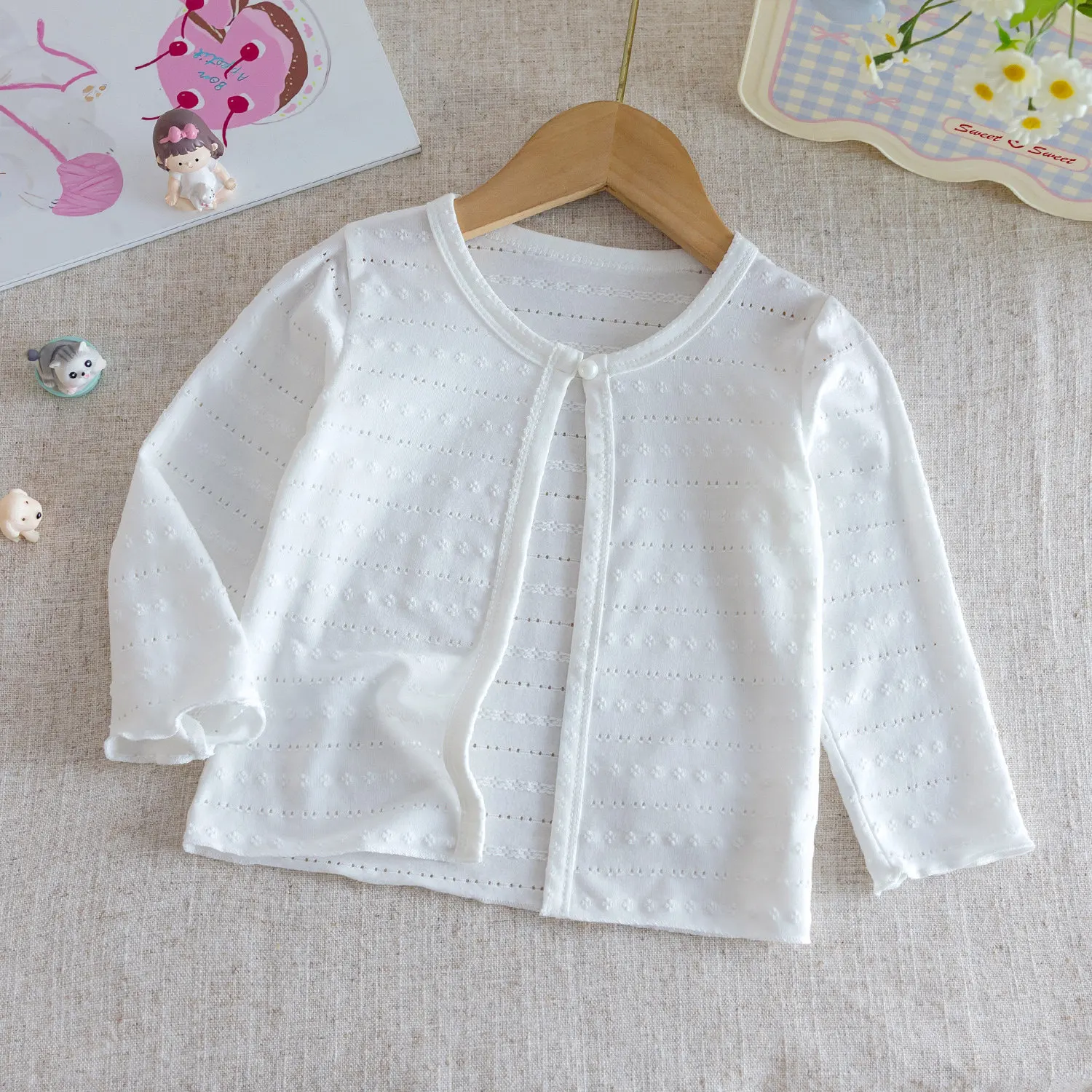 Baby Girls' Sunscreen Clothes Hollow Out Breathable One Button Jacket Summer Kids Air Conditioning Clothing Thin Cardigan Coat