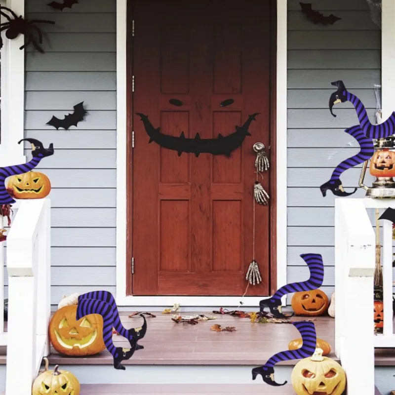 Accesorios de piernas de bruja malvada de Halloween, parte del cuerpo boca abajo con adorno de bota, decoración para patio de jardín de césped al aire libre