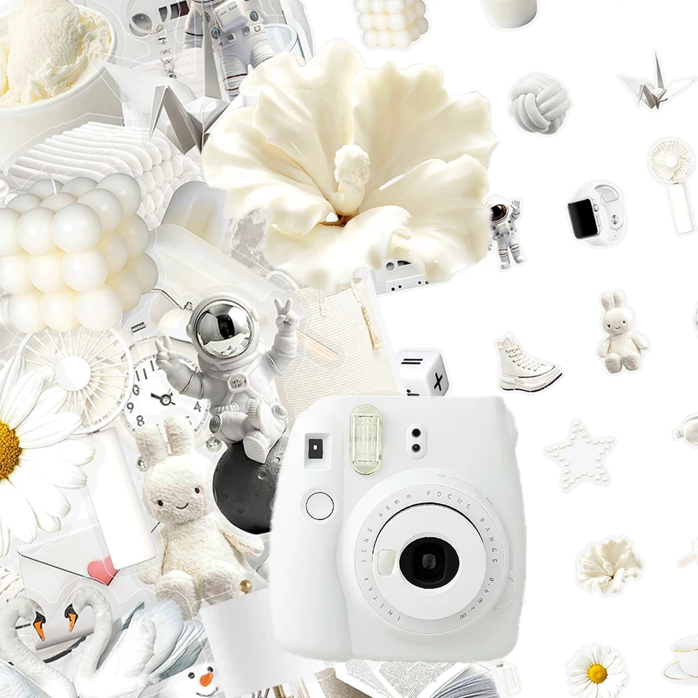 

10/30/50pcs Ins Style White Art Aesthetic Stickers Transparent Waterproof Decals DIY Notebook Luggage Phone Cartoon Sticker Pack