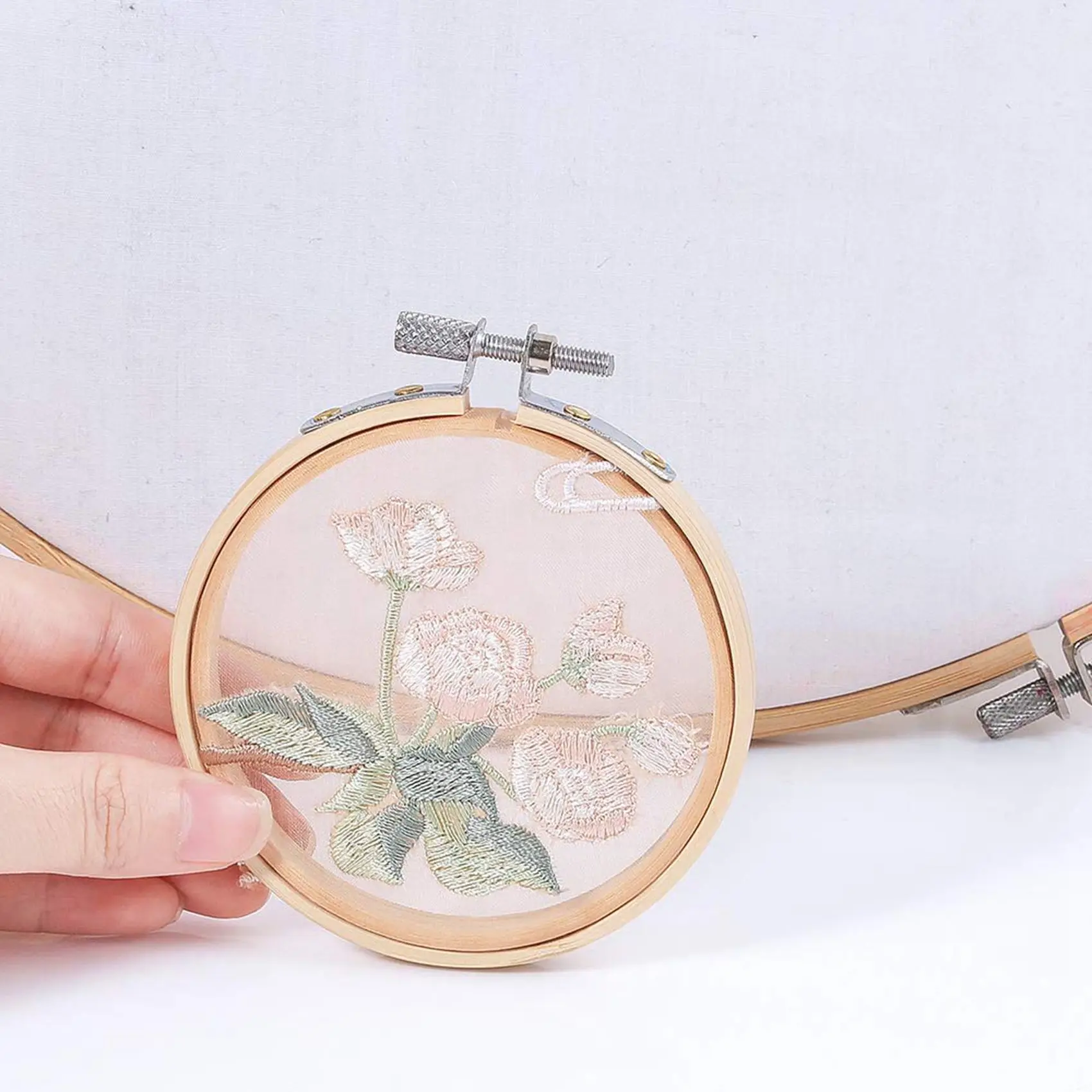 VEHO-60 Pieces 3 Inch Bamboo Embroidery Hoops Round Wooden Circle Cross Stitch Hoop Round Ring For Art Craft Handy Sewing