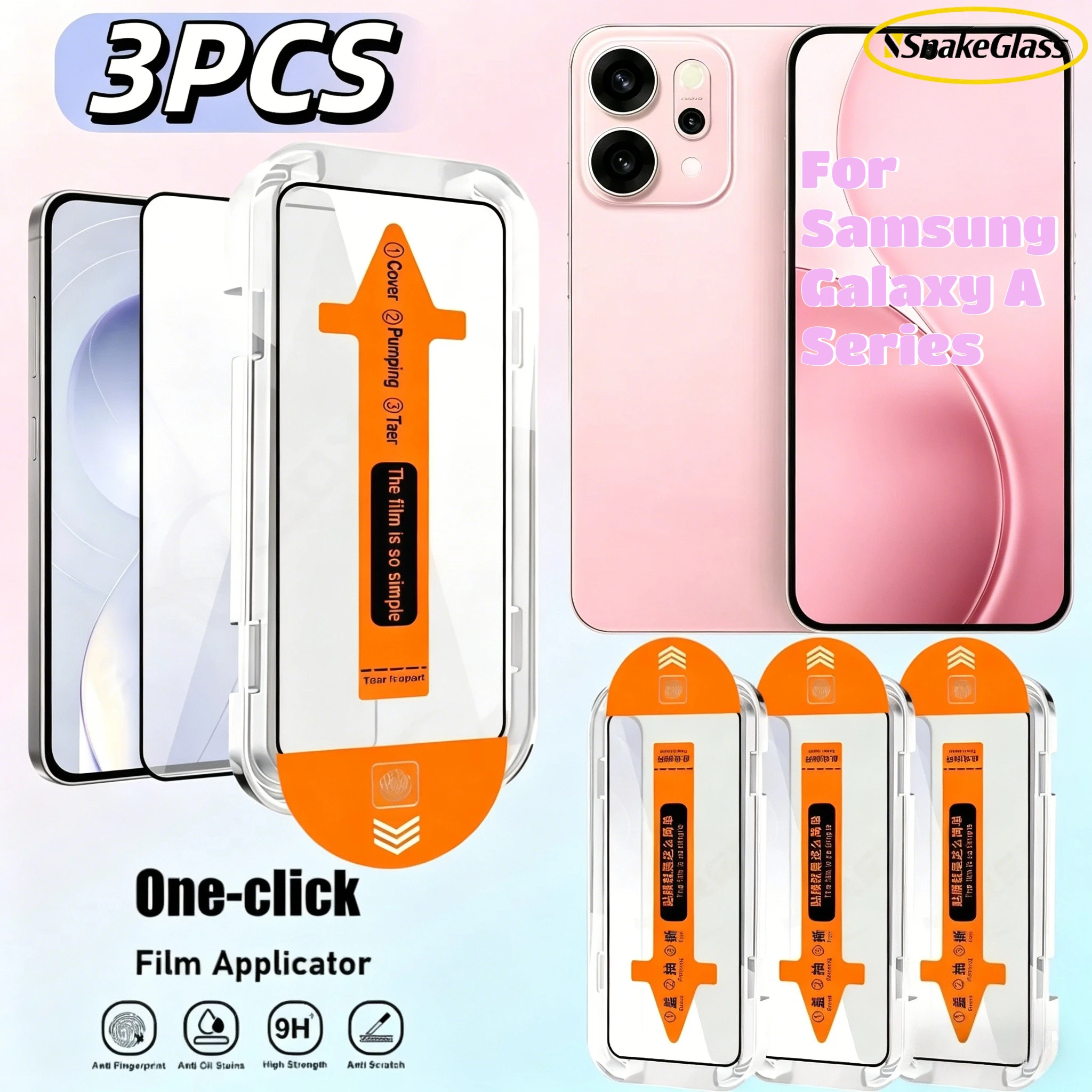 Staubfreies HD-Panzerglas für Samsung Galaxy A72 A55 A71 A56 A41 A35 A17 A16 A04 Displayschutzfolie Kratzfest Glatte Textur