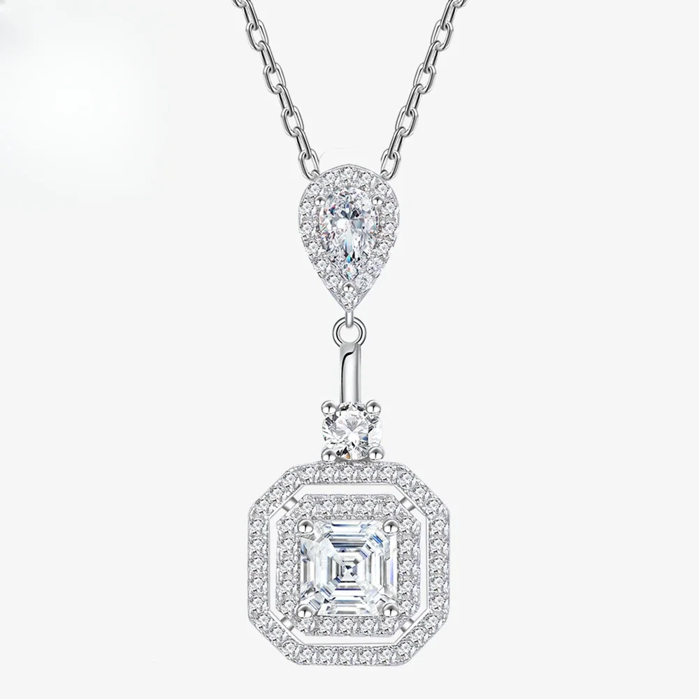 Pure White Diamond Luxury Inlaid Square Chamfer 6 * 6 Pagoda Necklace for Women, 925 Sterling Silver Collarbone Chain