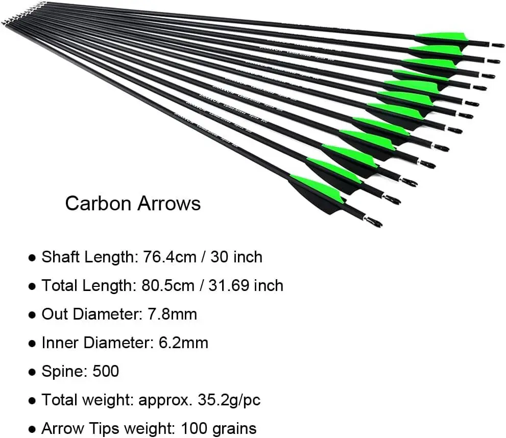 6/12/24pcs Archery Carbon Arrow Spine 500 Mixed Carbon Fiber 30