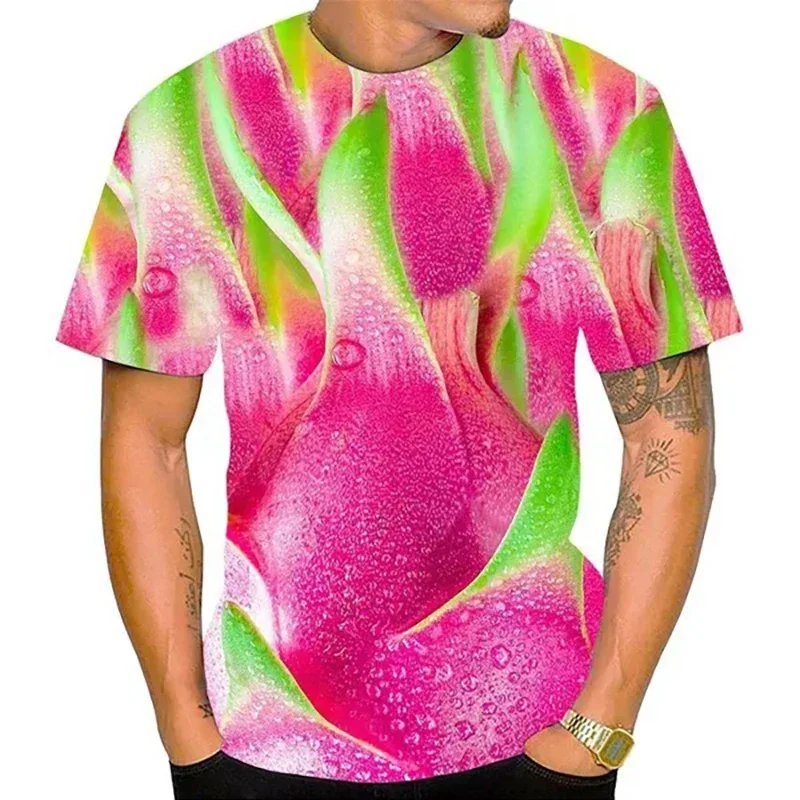 3D Printed Funny Pitaya Durian T Shirt Men's Fruit Pattern Tees Summer Harajuku Round Neck Tops Loose T-Shirts Short Sleeves