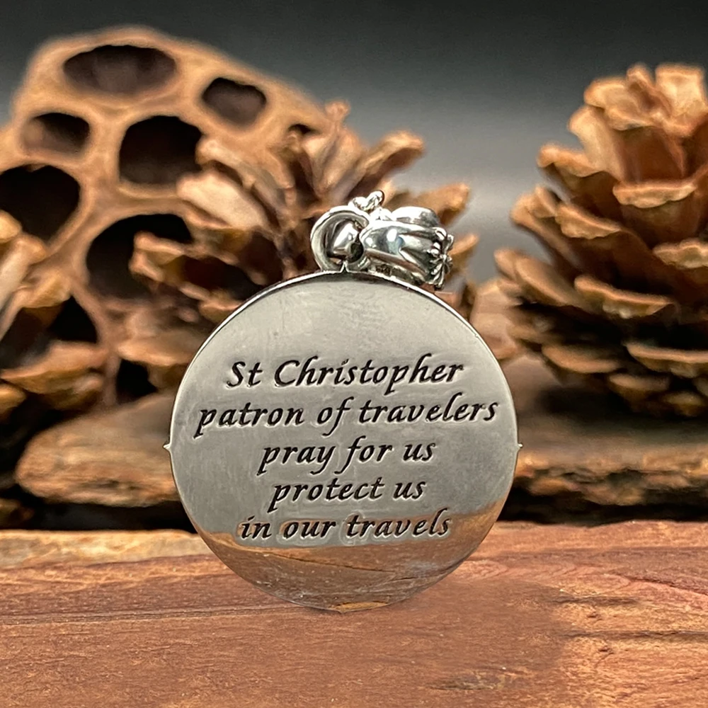 Men's St Christopher Necklace Travel Protection Compass Pendant Stainless Steel Religious Jewelry Safety Gift for Him