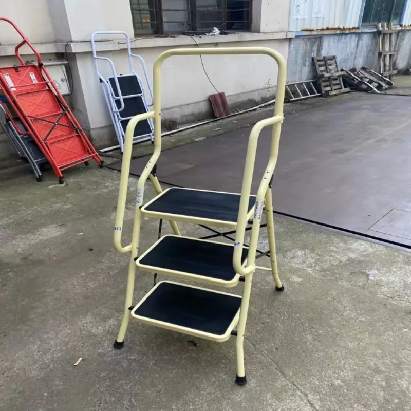Three-step safety ladder with padded handrails