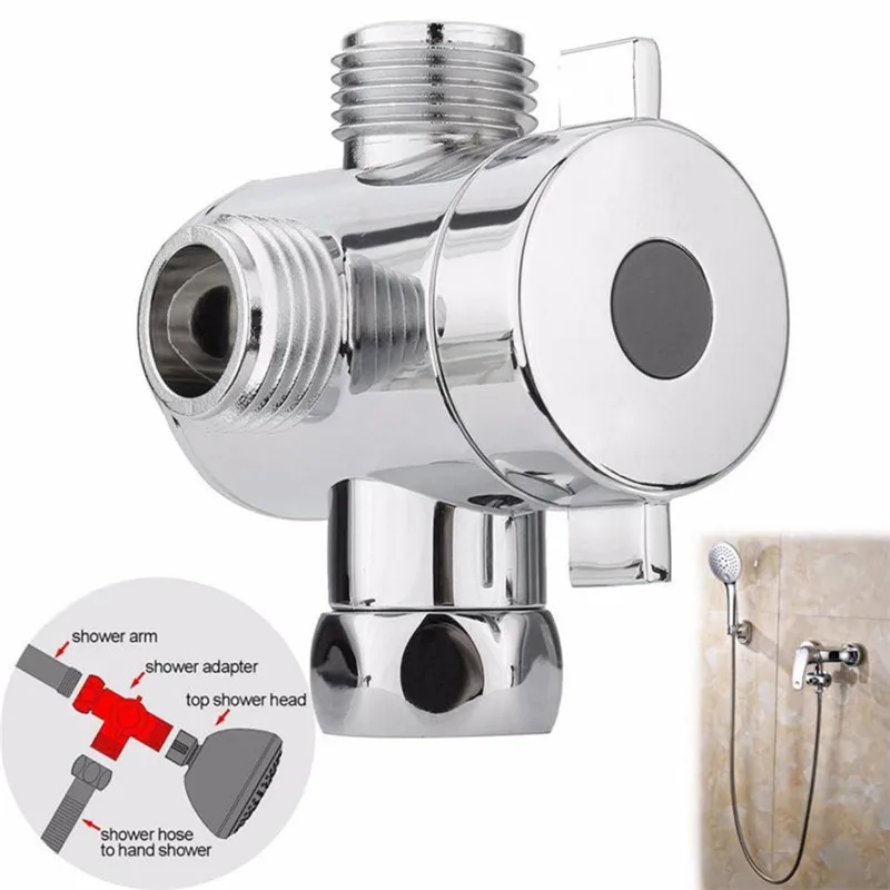 1/2'' 3-Way T-adapter Diverter Valve Adjustable Shower Head Arm Mounted Diverter Valve Bathroom Hardware Accessory