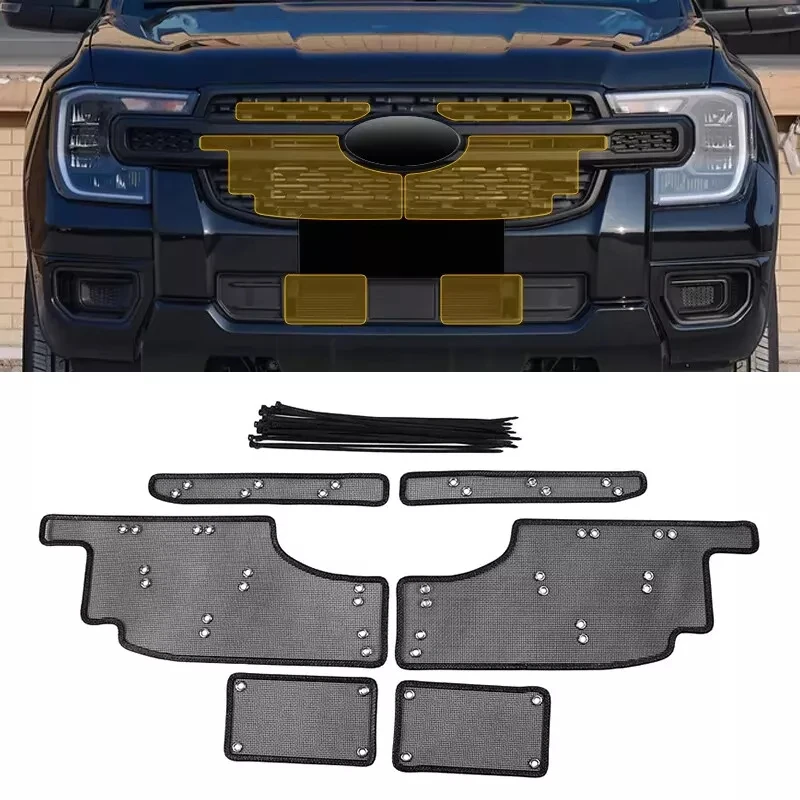 Stainless Steel Car Insect Screening Mesh Front Grille Insert Net Styling For Ford Ranger Wildtrak XTL 2023 2024 Auto Accessorie