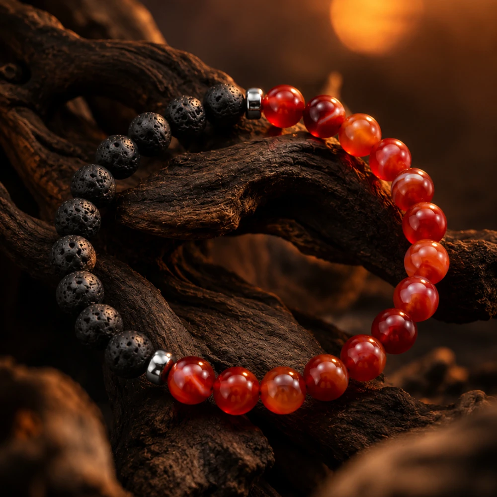 

Natural Stone Bracelet Flame Stone Red Agate Beaded Bracelet Unisex Daily Wear Gift
