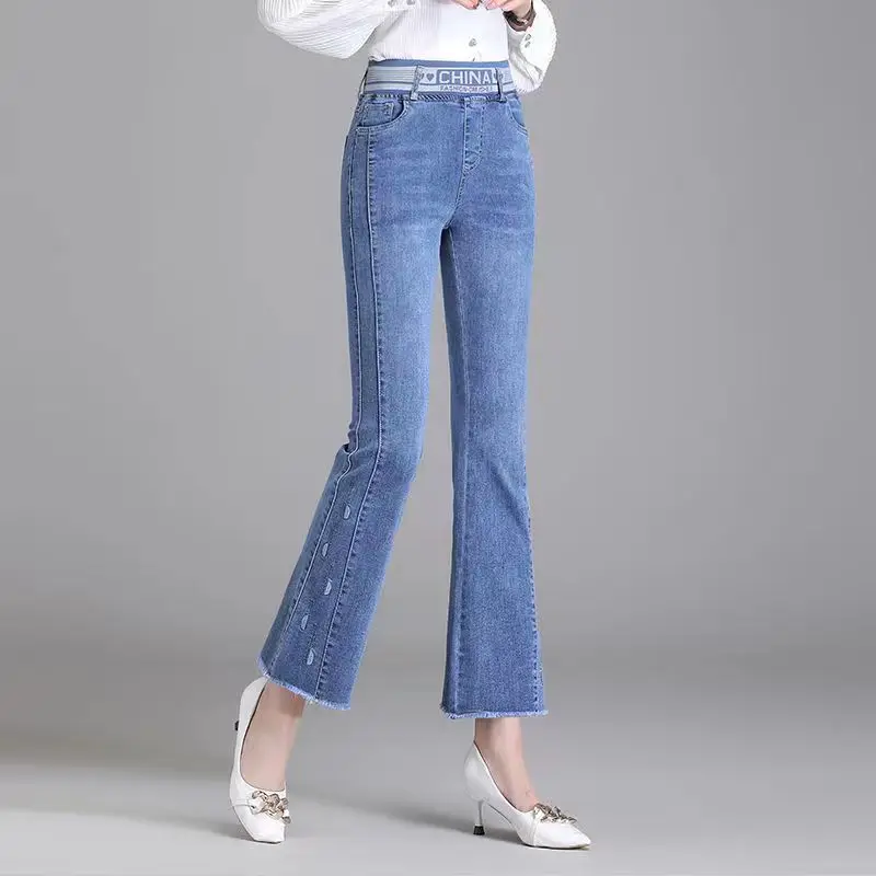 Elastico in vita svasato a nove punti taglio a stivale abbigliamento donna jeans autunno vita alta moda pantaloni comodi elastici tutto-fiammifero