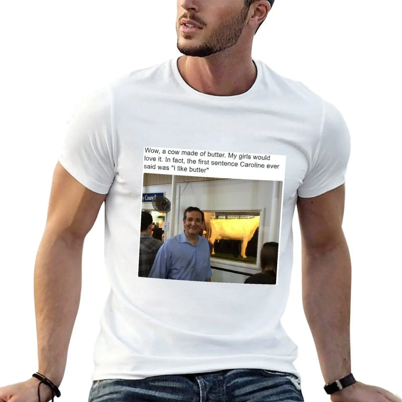 Wow, a shirt made of Ted Cruz admiring a cow made of butter T-Shirt funny gifts shirts graphic fitted t shirts for men