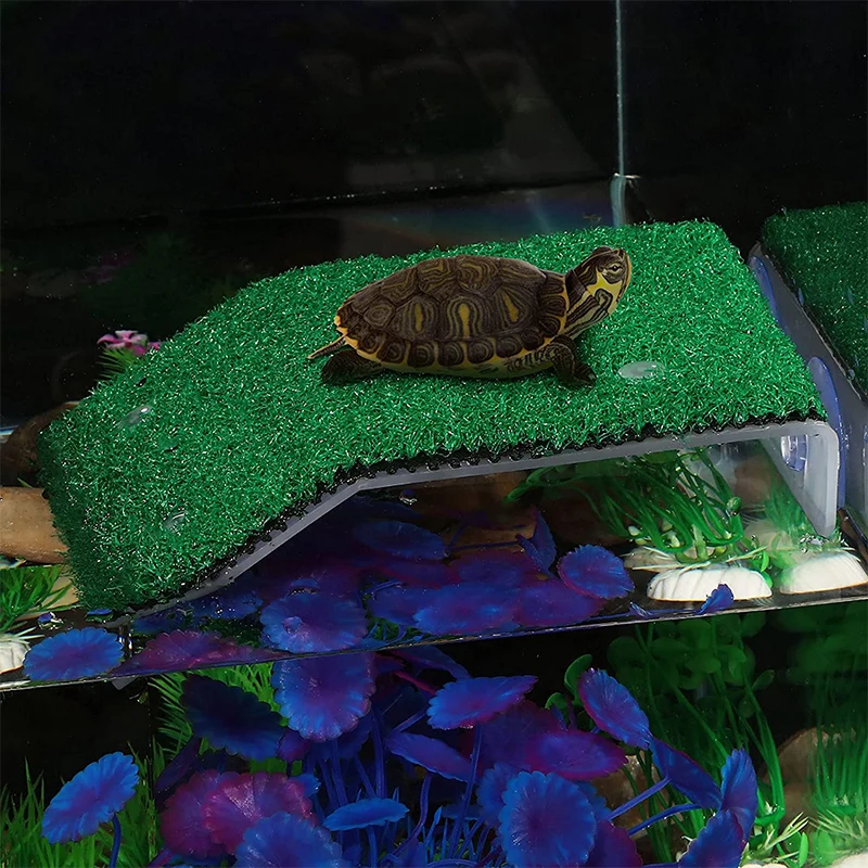 Turtle Basking Platform Resting Terrace With Fake Turf Tortoise Ramp Fish Tank Aquarium Platform Ladder Lawn For Reptile Frog