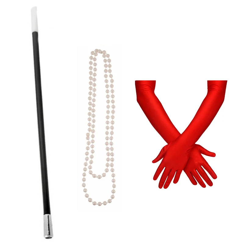 PESENAR Women's Adult 1920s Flapper Accessories Gatsby Costume Set 20s Flapper Headband Pearl Necklace Gloves Plastic Holder