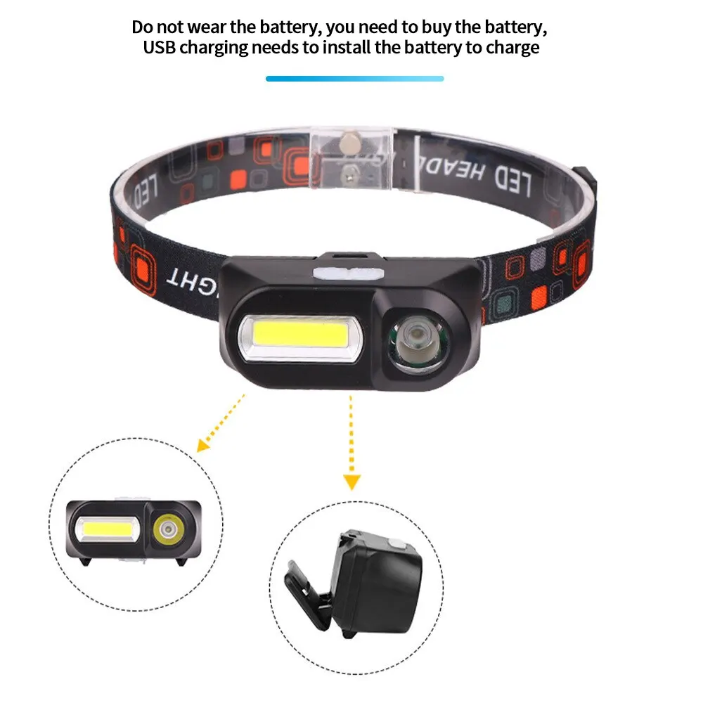 New Strong Light Outdoor Head Lamp Cobled Multi Function Headlight USB Charging Head Mounted Flashlight Outdoor Night Fishing