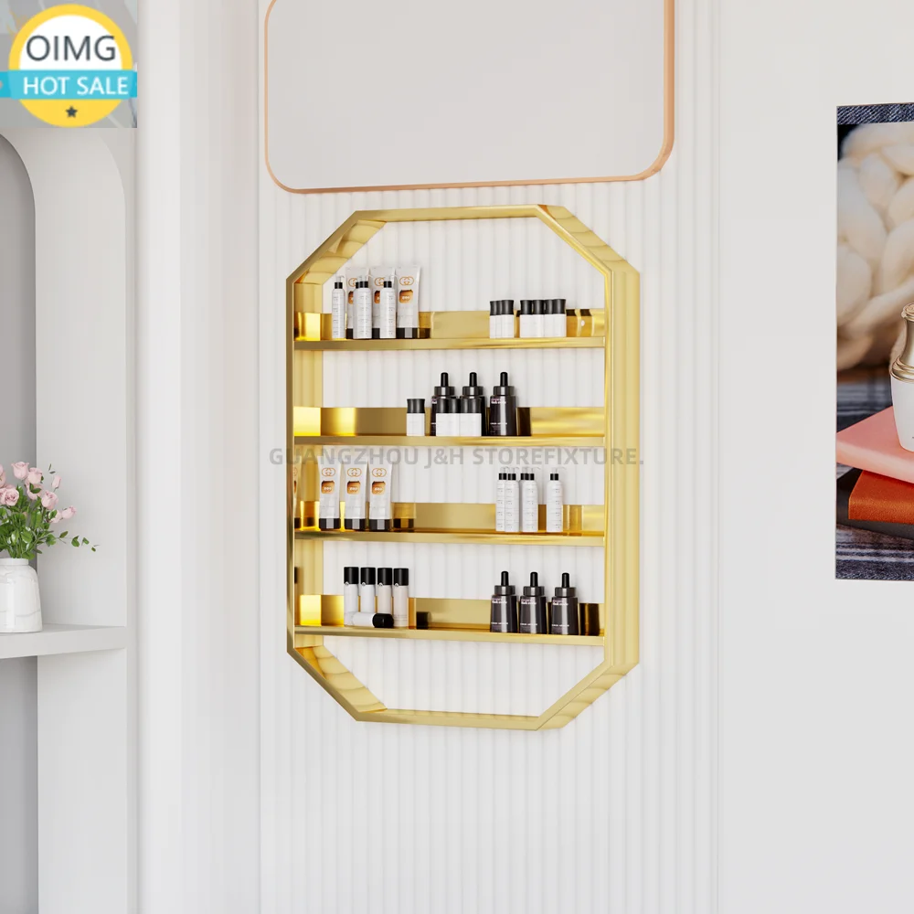 High Quality Golden Nail Polish Shelves Display Wall Mounted Rack Display Nails Polish Stainless Steel for Women Store