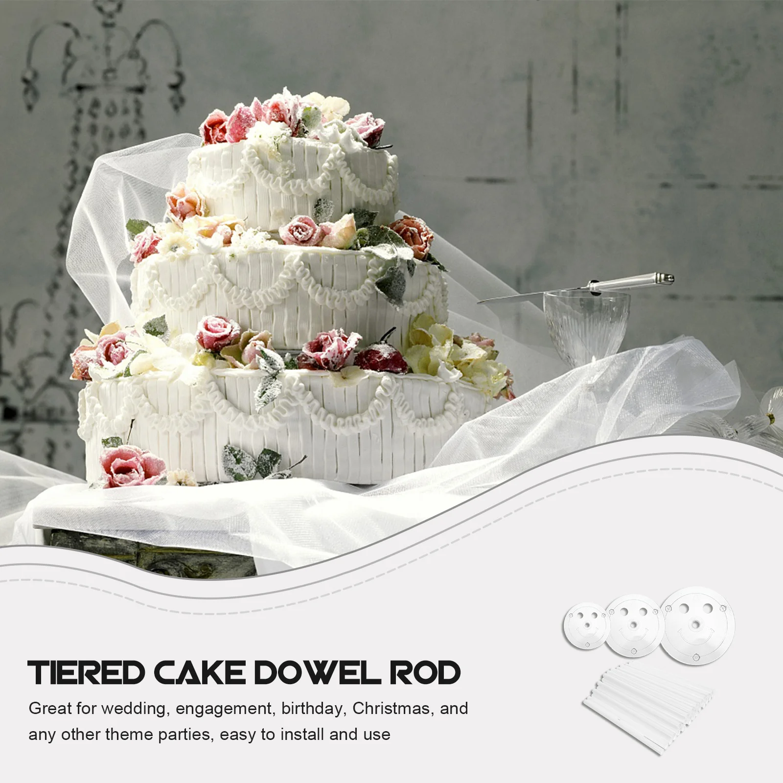 

1Set Cake Dowel Rods Set Plastic Clear Tiered Cake Supports with Separator Plates Easy Setup for Wedding Birthday Christmas