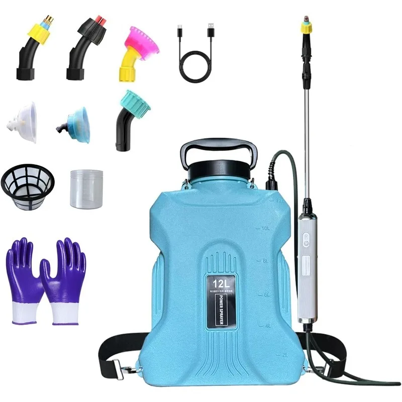 

2025 New 7.4V Powerful Electric Sprayer with Waterproof Handle, USB Charging, 6 Spray Heads, 3.1 gallons, Adjustable Rod and Sho