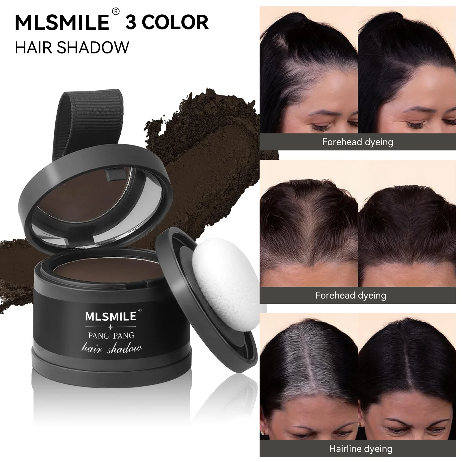 MLSMILE 2025 Nuova polvere ombreggiante per linea sottile a 3 colori 2 in 1, con soffio a specchio, copre i capelli bianchi e soffici