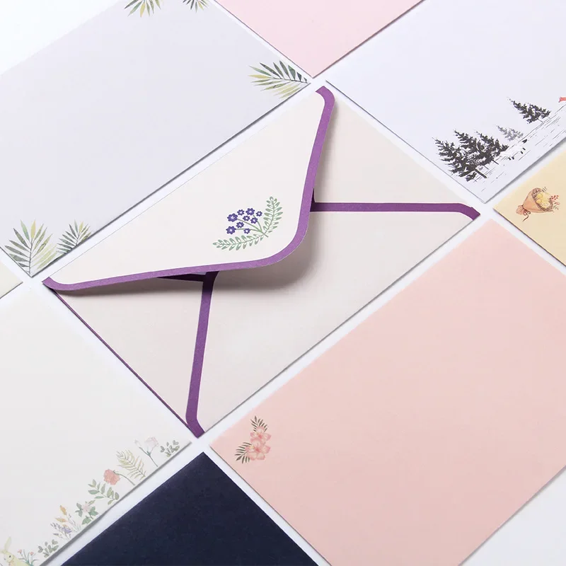 Flores Kawaii Envelopes com almofadas de letra, papel carta escrita, convite para festa de casamento, capa de cartões postais, escrita