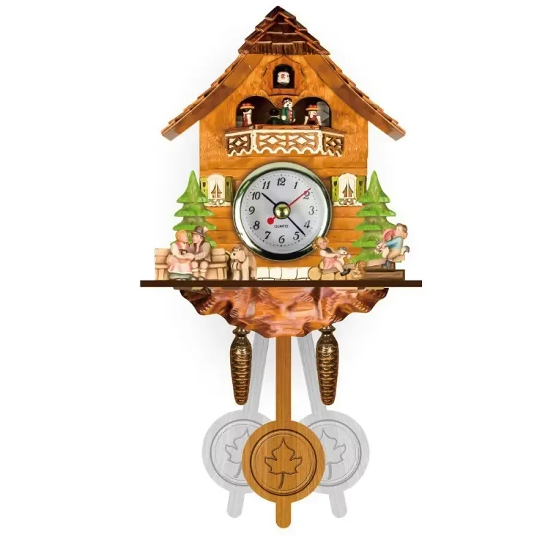 Wall clock cuckoo chirping alarm clock Nordic retro wooden living room tableware