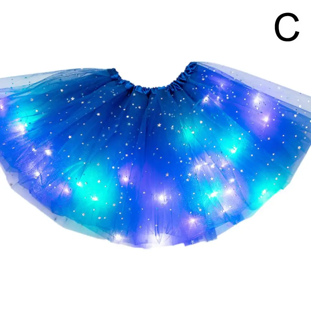 Faldas con luz LED brillante para niños, faldas mullidas de princesa, estrella de medio cuerpo, Cosplay, ropa brillante con brillo Led, falda de disfraz W9X2