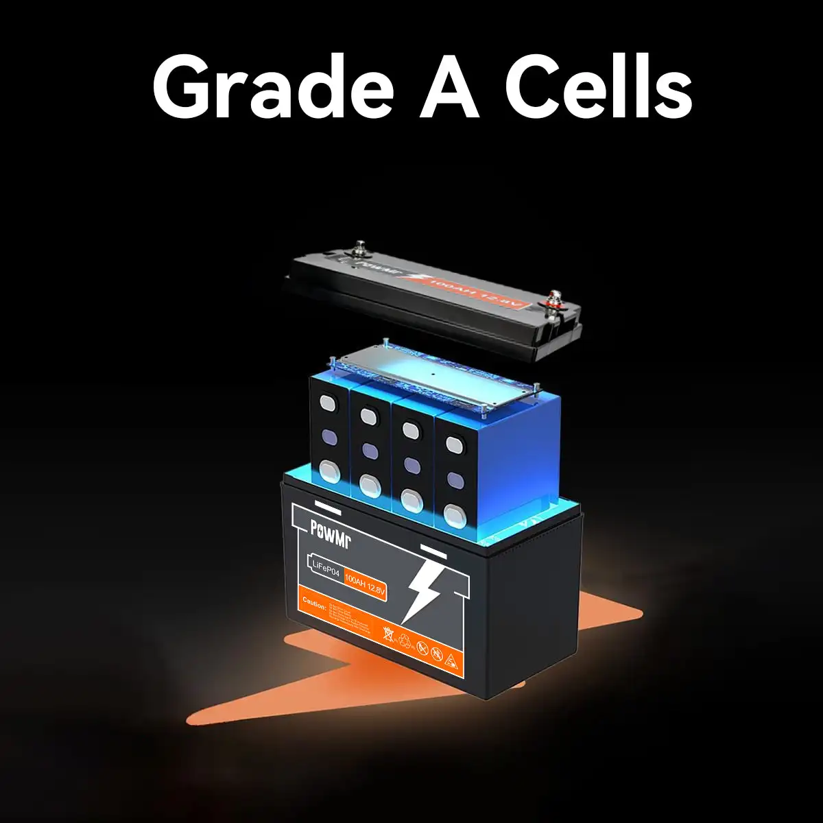 PowMr 1280KW 12.8V 100Ah Lifepo4 Battery Discharging Current 100A More than 6000 Cycles A Grade Cells Max in Parallel 4 Units