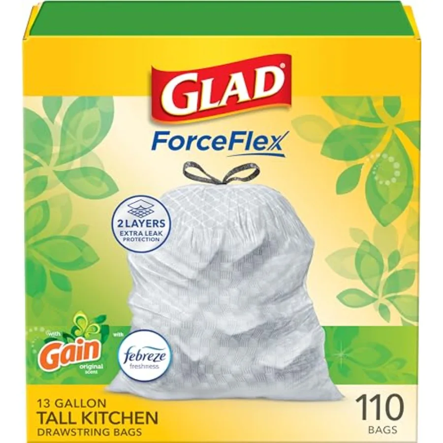 

ForceFlex Tall Kitchen Trash Bags, 13 Gal, Gain Original with Febreze, 110 Ct Pack May Vary
