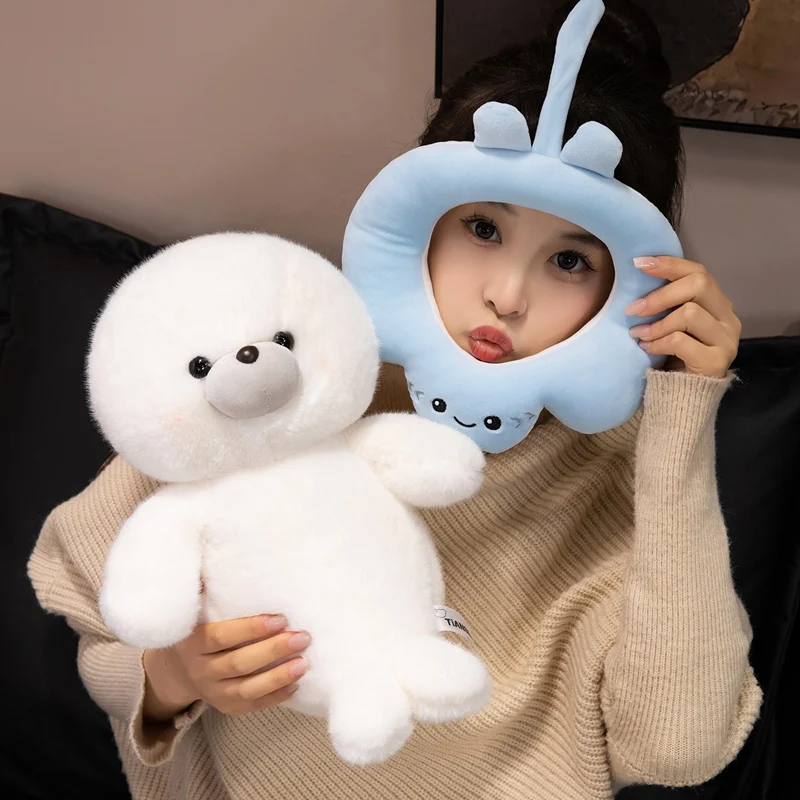 Bonito gordo redondo dos desenhos animados selo brinquedo de pelúcia kawaii macio recheado animal marinho aquário leão marinho travesseiro de dormir para crianças meninas presentes