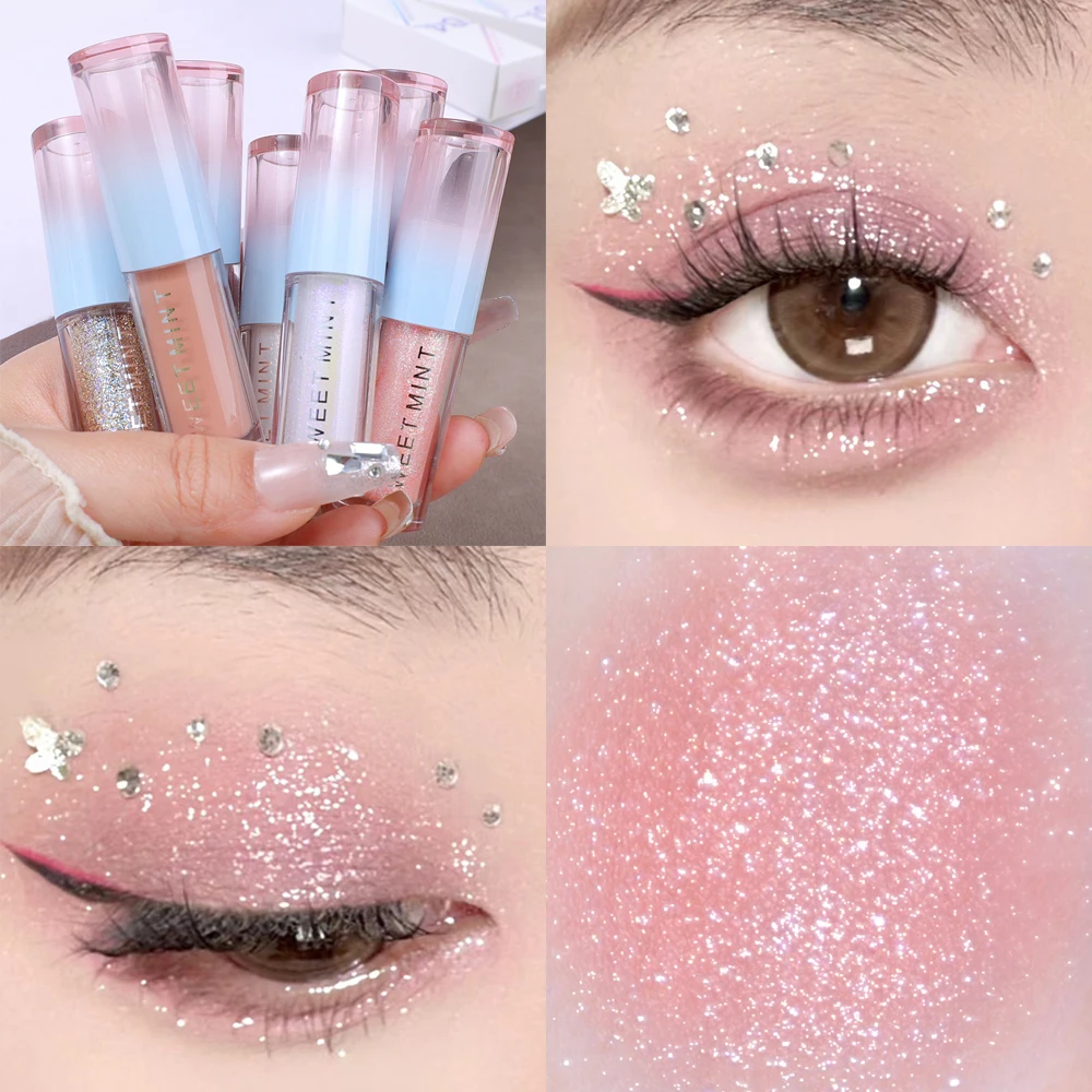 Shiny Liquid Eye Shadow Highlighter Waterproof Long Lasting Flakes Monochromatic Glitter Brighten Lying Silkworm Pigment Makeup