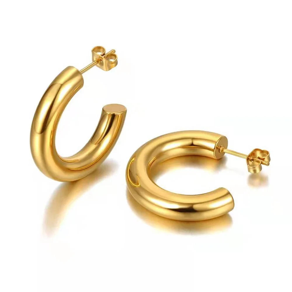 

1 Pair Letter C Stainless Steel Gold Plated Stud Earrings for Women Fashion Round Circle Bijoux Femme Gift Dropshipping