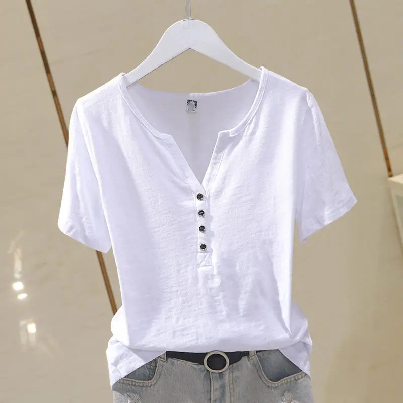 

Cotton Women T-shirt Short Sleeved Summer Loose and Versatile Half Sleeved T-shirt Top