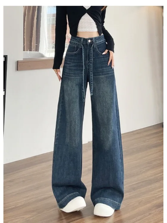 

Женские винтажные джинсы больших размеров свободного прямого кроя с высокой талией, широкие брюки в пол, осенне-зимняя новинка для повседневной носки