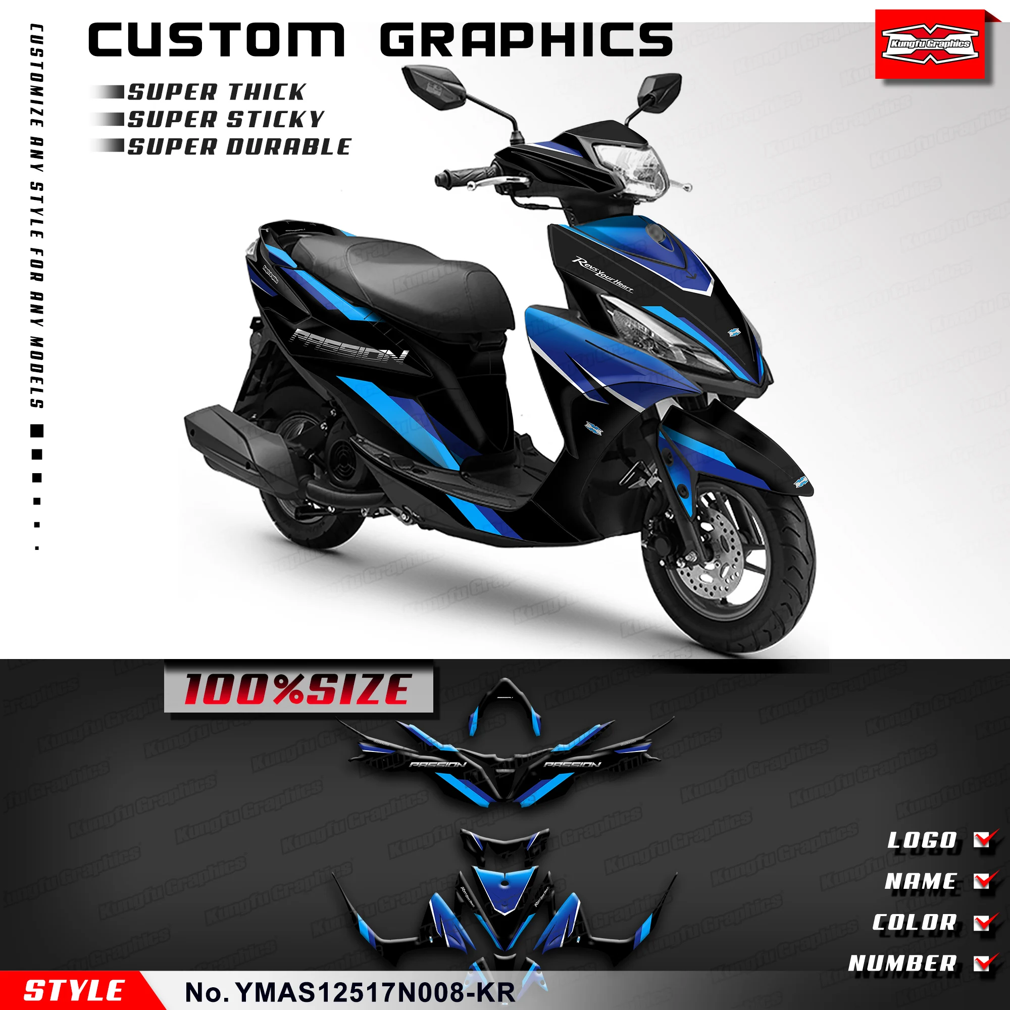 KUNGFU GRAPHICS Graphics Kit UV-resistant Vinyl for Yamaha AS125 AS 125 2017 2018 2019 2020 2021,Shield, YMAS12517N008-KR