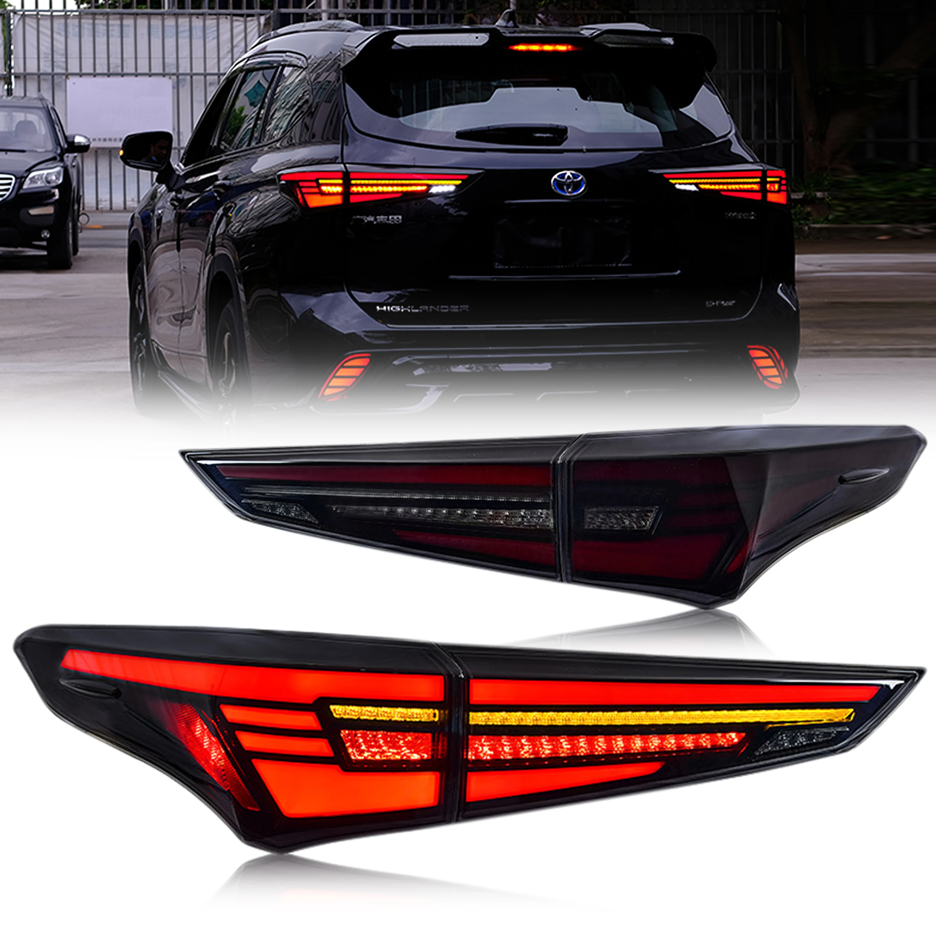 LED Tail Lights for Toyota Highlander 2019 2020 2021 2022 Black Sequential Indicator Start Up Animation Rear Lamps