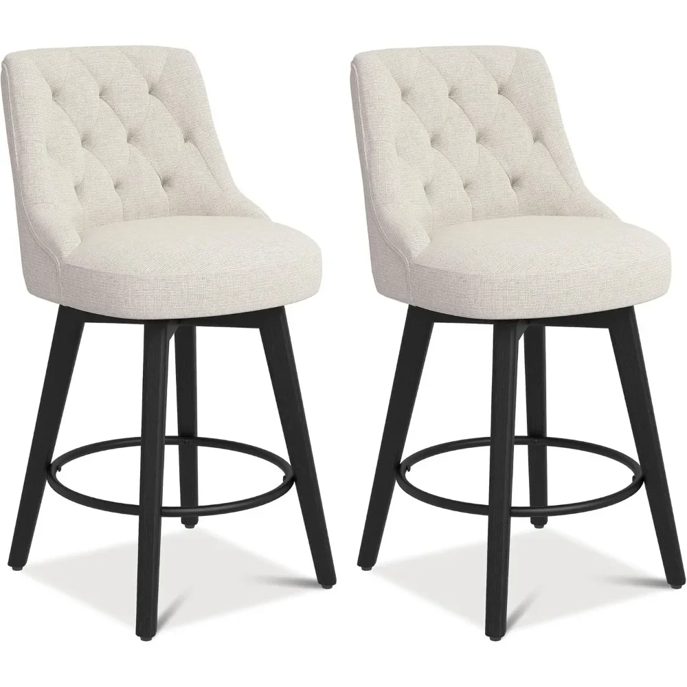 Counter Height Bar Stools Set of 2 with Back, 26“H Upholstered Swivel Barstools, Performance Modern Fabric Counter Stools