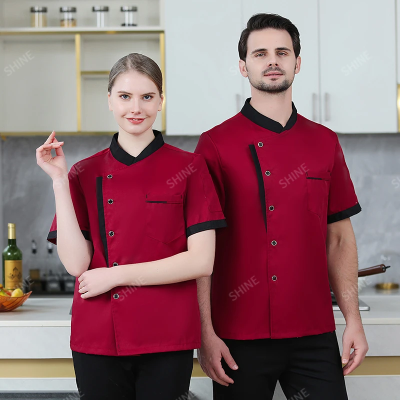 New Chef Short Sleeve shirt  Kitchen hotel Chef Uniform Bakery Food Service Cook Breathable Double Breasted Chef Jacket clothes