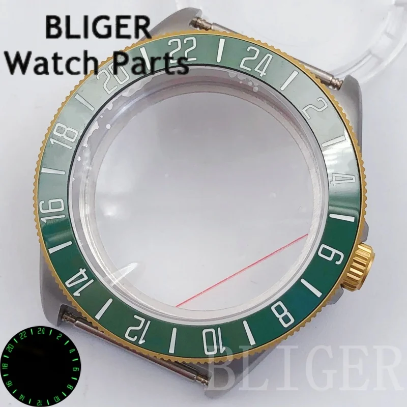 BLIGER 40 мм лягушка 100 м сталь с покрытием для дайвинга золото розовый черный матовый корпус часов куполообразный сапфир подходит для механизма NH34 NH35 ETA2824 PT5000