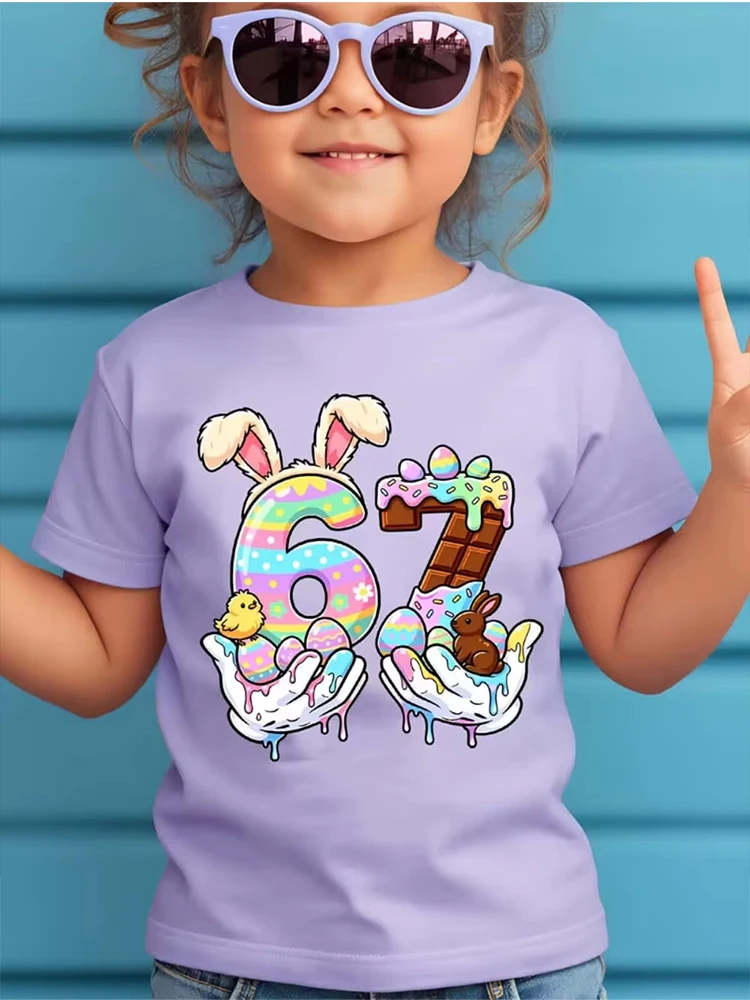 Kids Easter Bunny Number 67 Graphic T-Shirt, Soft Cotton, Cute Holiday Wear for Boys & Girlstk0114