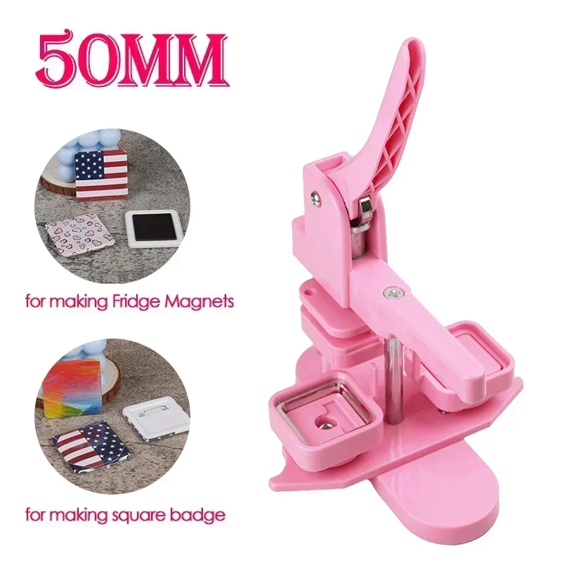 machine-de-fabrication-de-boutons-d'insigne-de-broche-carree-de-type-rotatif-rose-aimants-de-refrigerateur-executifs-de-bricolage-epingles-d'insigne-a-base-en-plastique-50mm