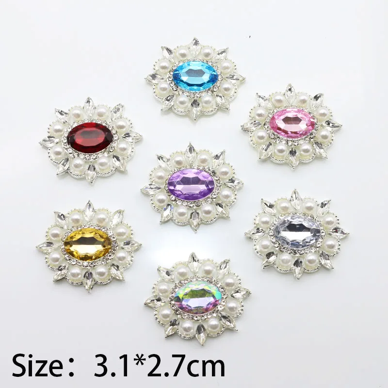 

Silver 5pcs Metal Rhinestone Pearl Jewelry Accessories DIY Handmade Bag Hair Ornament Flat Bottom Decal Decoration